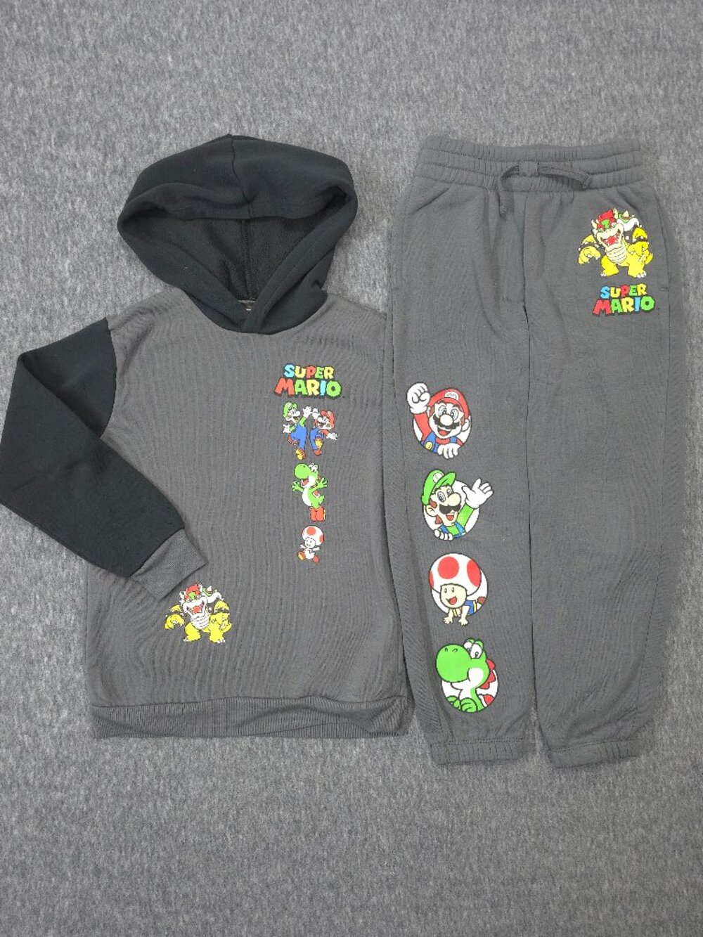Super Mario Boys Small Hoodie Jogger Pants Set Mario Luigi Bowser Yoshi Gray